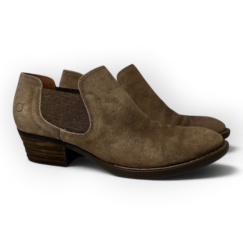 Born Suede Ankle Booties Size 10 Womens Taupe Chelsea Block Heel Shootie Western